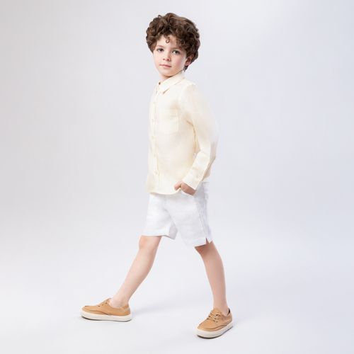 Camisa Infantil Masculina Manga Longa Puro Linho com Bolso - AMARELO