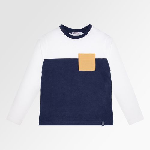 Camiseta Infantil Masculina Manga Longa Malha com Recortes - AZUL MARINHO