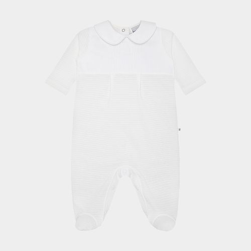 Macacão de Bebê Masculino Longo Malha com Nervuras - BRANCO