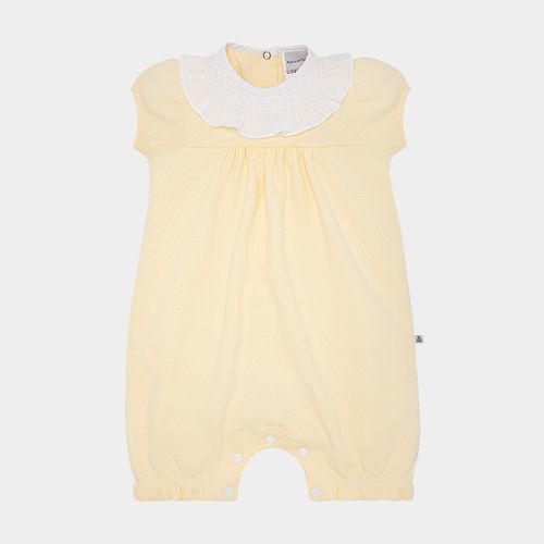 Macacão de Bebê Feminino Curto com Gola Ponto Smock - AMARELO