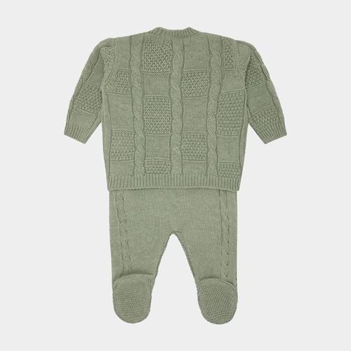 Saída de Maternidade Masculina Tricot Quadrados Ponto Trança - VERDE M PLANT