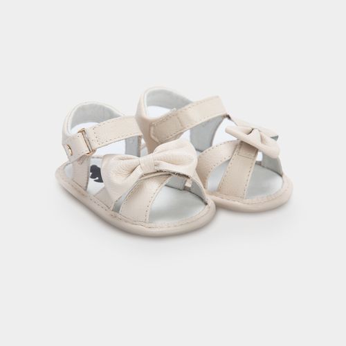 Sandália de Bebê Feminina Couro Tiras Laterais com Laço - OFF WHITE