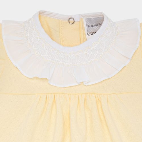 Macacão de Bebê Feminino Curto com Gola Ponto Smock - AMARELO