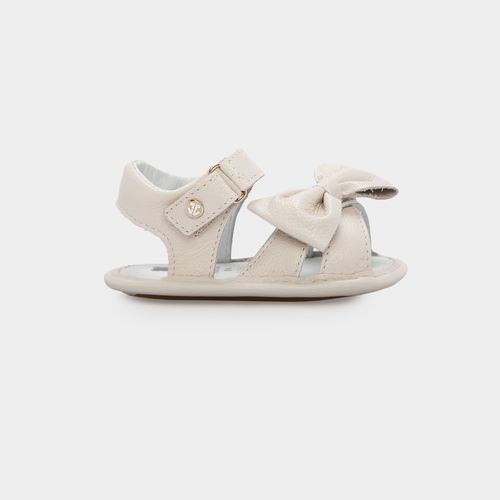 Sandália de Bebê Feminina Couro Tiras Laterais com Laço - OFF WHITE
