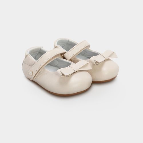 Sapato Boneca de Bebê Feminino Couro Laço Fino - OFF WHITE