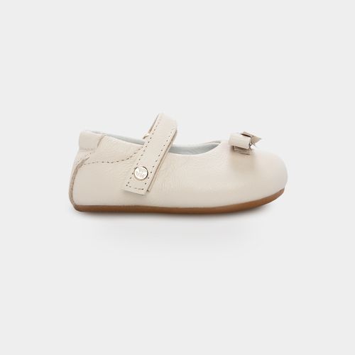 Sapato Boneca de Bebê Feminino Couro Laço Fino - OFF WHITE