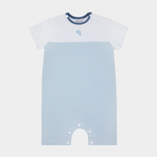 Macacão de Bebê Masculino Curto Listrado com Bordado Golfinho - AZUL BEBE