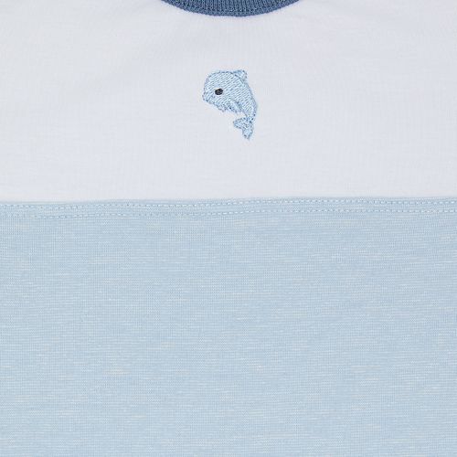 Macacão de Bebê Masculino Curto Listrado com Bordado Golfinho - AZUL BEBE