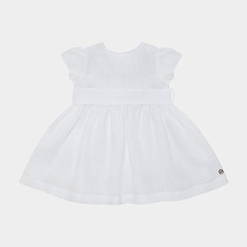 Vestido de Bebê Feminino Puro Linho com Faixa - BRANCO