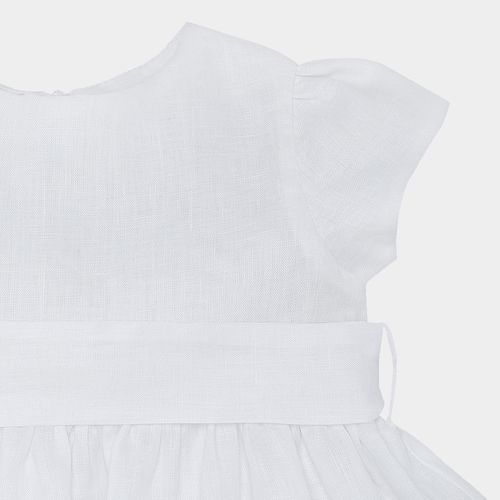 Vestido de Bebê Feminino Puro Linho com Faixa - BRANCO