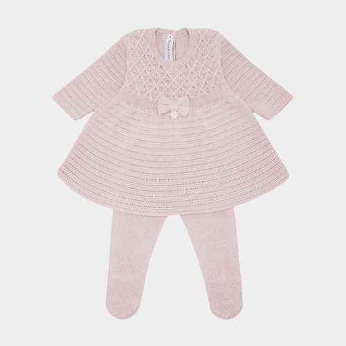 Saída de Maternidade Feminina Tricot Losango com Laço - ROSA PASTEL