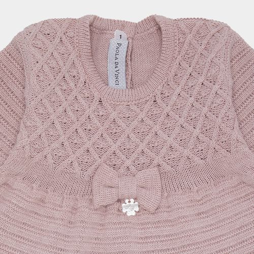 Saída de Maternidade Feminina Tricot Losango com Laço - ROSE