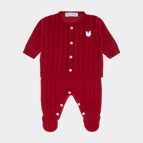 Saída de Maternidade Masculina Tricot Casaco e Jardineira - VERMELHO