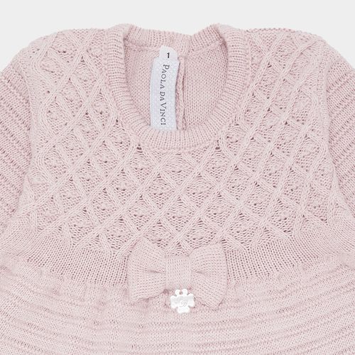 Saída de Maternidade Feminina Tricot Losango com Laço - ROSA PASTEL