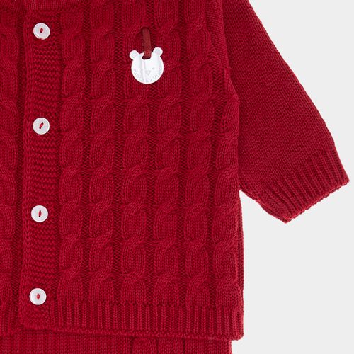 Saída de Maternidade Masculina Tricot Casaco e Jardineira - VERMELHO