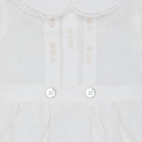 Romper de Bebê Feminino Puro Linho com Pregas - BRANCO