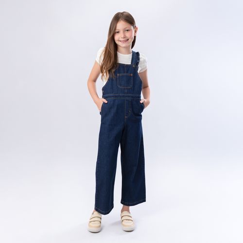 Jardineira Jeans Infantil Feminina com Babados - AZUL MARINHO