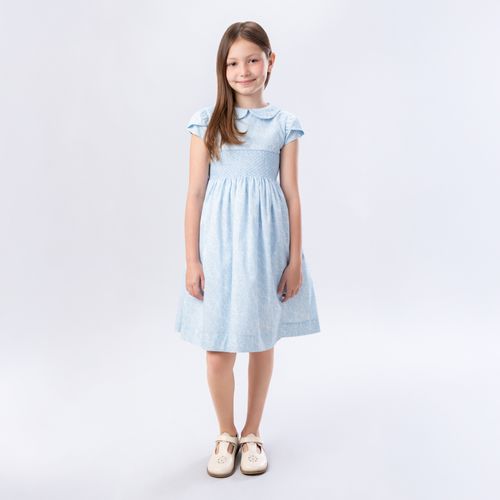 Vestido Infantil Feminino Fustão Fio 60 Estampa Criar - AZUL