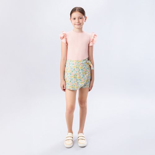 Blusa Infantil Feminina Cotton Manga Curta com Babados - ROSA