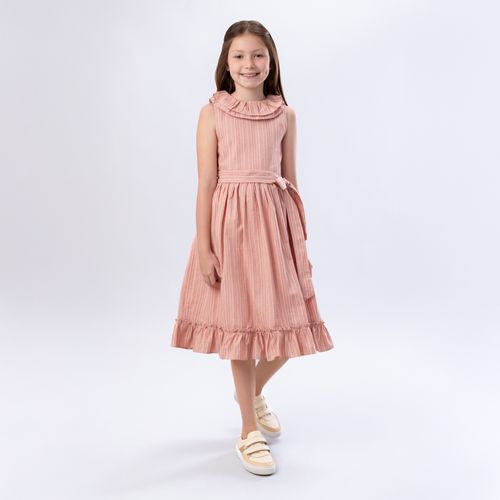 Vestido Infantil Feminino Listrado com Babados - ROSA