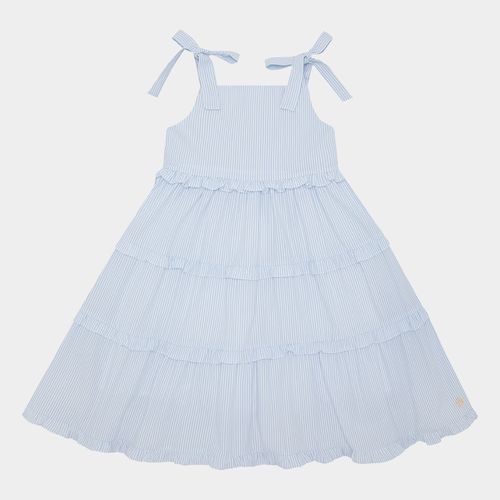 Vestido Infantil Feminino Anarruga Listrado com Babados - AZUL BEBE