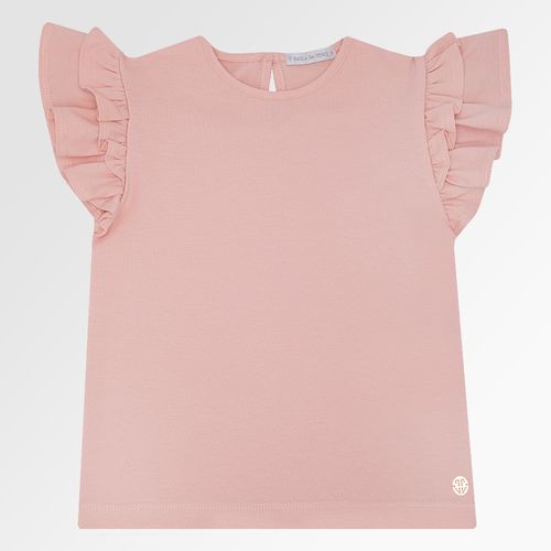 Blusa Infantil Feminina Cotton Manga Curta com Babados - ROSA