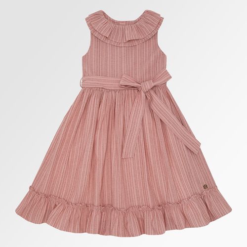 Vestido Infantil Feminino Listrado com Babados - ROSA