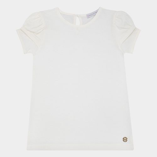 Blusa Infantil Feminina Manga Curta Pétala - OFF WHITE