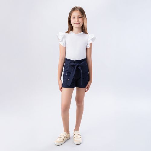 Regata Infantil Feminina Manga Curta Cotton com Babados - BRANCO