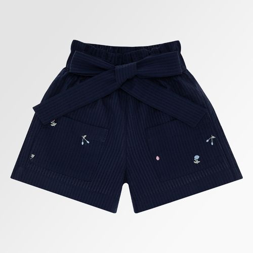 Shorts Infantil Feminino Anarruga com Bordados - AZUL MARINHO