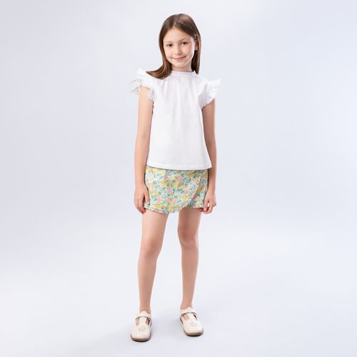 Bata Infantil Feminina Manga Curta Algodão Egípcio com Babados - BRANCO