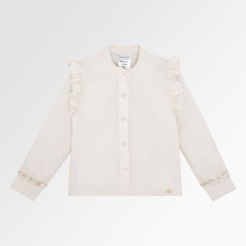 Bata Infantil Feminina Manga Longa Algodão Egípcio Fio 60 com Babados - OFF WHITE