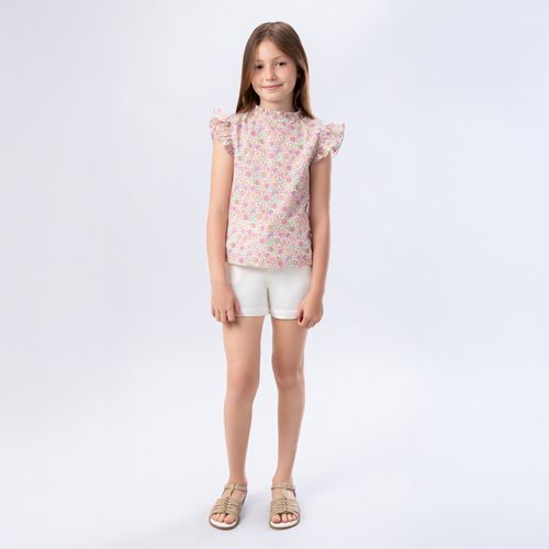 Bata Infantil Feminina Manga Curta Liberty Fabrics Estampa Encantar - ROSA