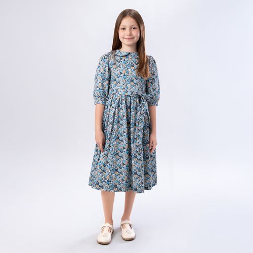 Vestido Infantil Feminino Fustão Estampa Royals - AZUL MARINHO