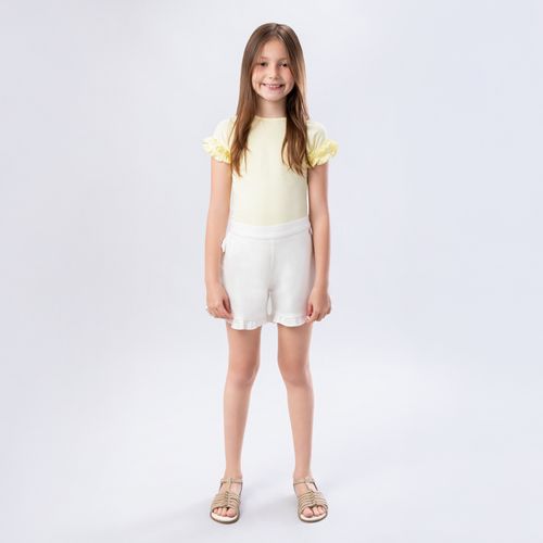 Blusa Infantil Feminina Manga Curta com Babados Frufru - AMARELO