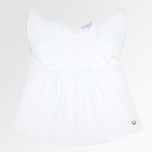 Blusa Infantil Feminina Manga Curta Cotton com Babados - BRANCO