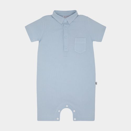 Macacão de Bebê Masculino Curto Piquet com Gola - AZUL BEBE
