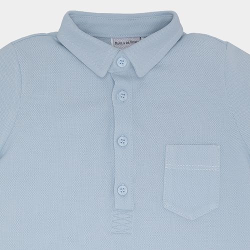 Macacão de Bebê Masculino Curto Piquet com Gola - AZUL BEBE