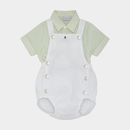 Conjunto de Bebê Masculino Puro Linho com Jardineira - VERDE