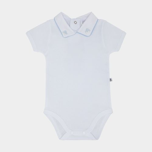 Body de Bebê Masculino Manga Curta Algodão Egípcio Bordado Carrinhos - BRANCO