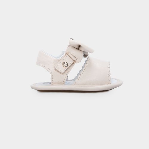 Sandália de Bebê Feminina Couro com Babadinhos e Laço - OFF WHITE