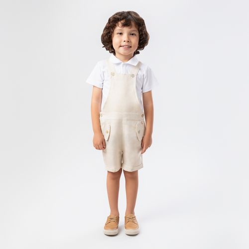 Conjunto de Bebê Masculino com Jardineira Puro Linho e Body - KAKI