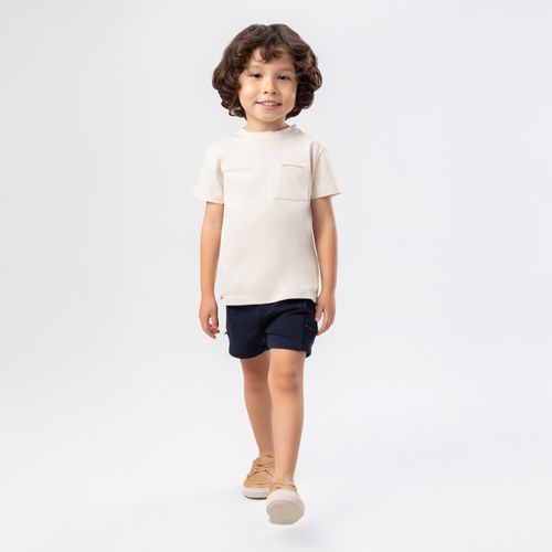 Conjunto de Bebê Masculino Malha com Bermuda em Moletom - BEGE