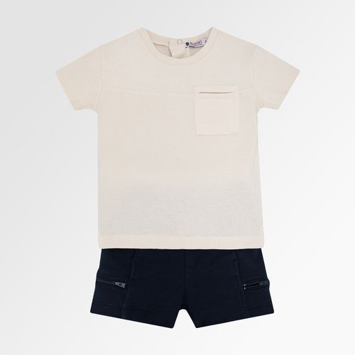 Conjunto de Bebê Masculino Malha com Bermuda em Moletom - BEGE