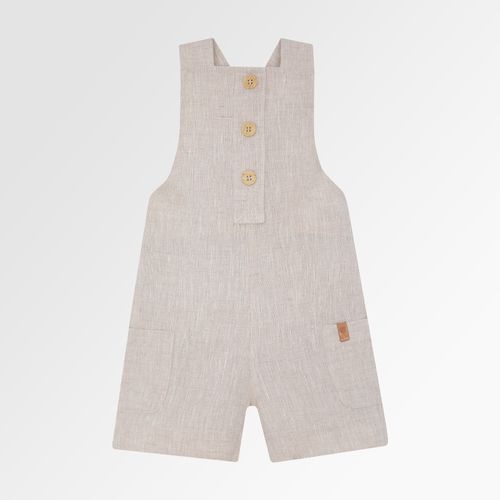 Jardineira de Bebê Masculina Puro Linho com Bolsos - NATURAL