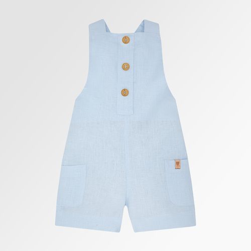 Jardineira de Bebê Masculina Puro Linho com Bolsos - AZUL BEBE