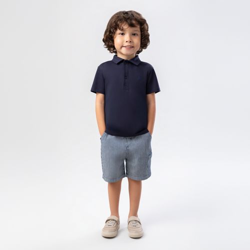 Bermuda de Bebê Masculina Listrada Denim - AZUL MARINHO
