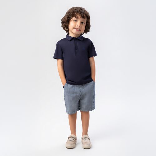 Camiseta Polo de Bebê Masculina Manga Curta Malha Pima - AZUL MARINHO