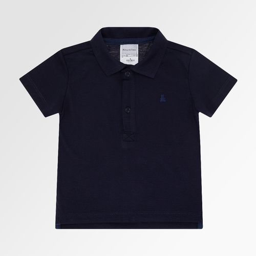Camiseta Polo de Bebê Masculina Manga Curta Malha Pima - AZUL MARINHO