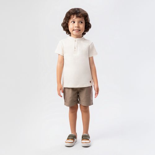Bermuda de Bebê Masculina Sarja com Elástico - KAKI